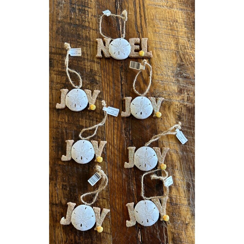 Vintage Seashore Christmas Ornaments Joy & Noel Set Of 7
